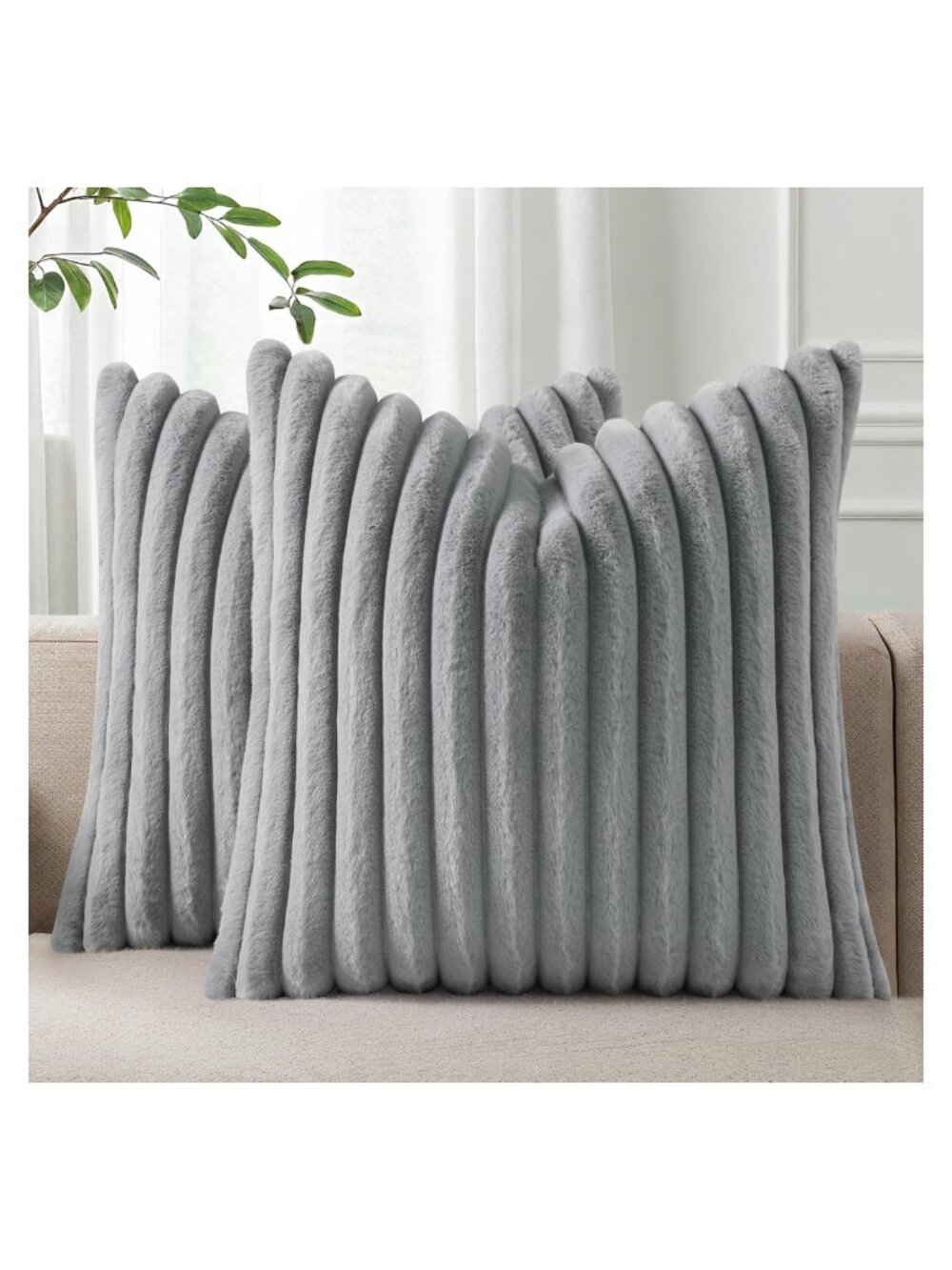 Faux Fur Velvet Throw Pillow Covers 18x18 Set of 2 Decorative